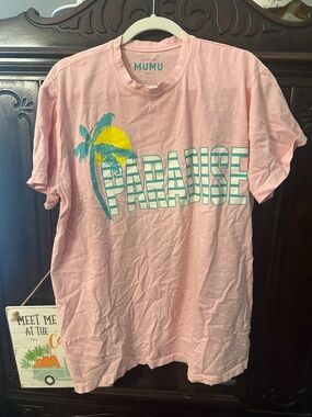 Show Me Your MuMu Pink 'Paradise' Graphic Tee with Yellow & Teal Print